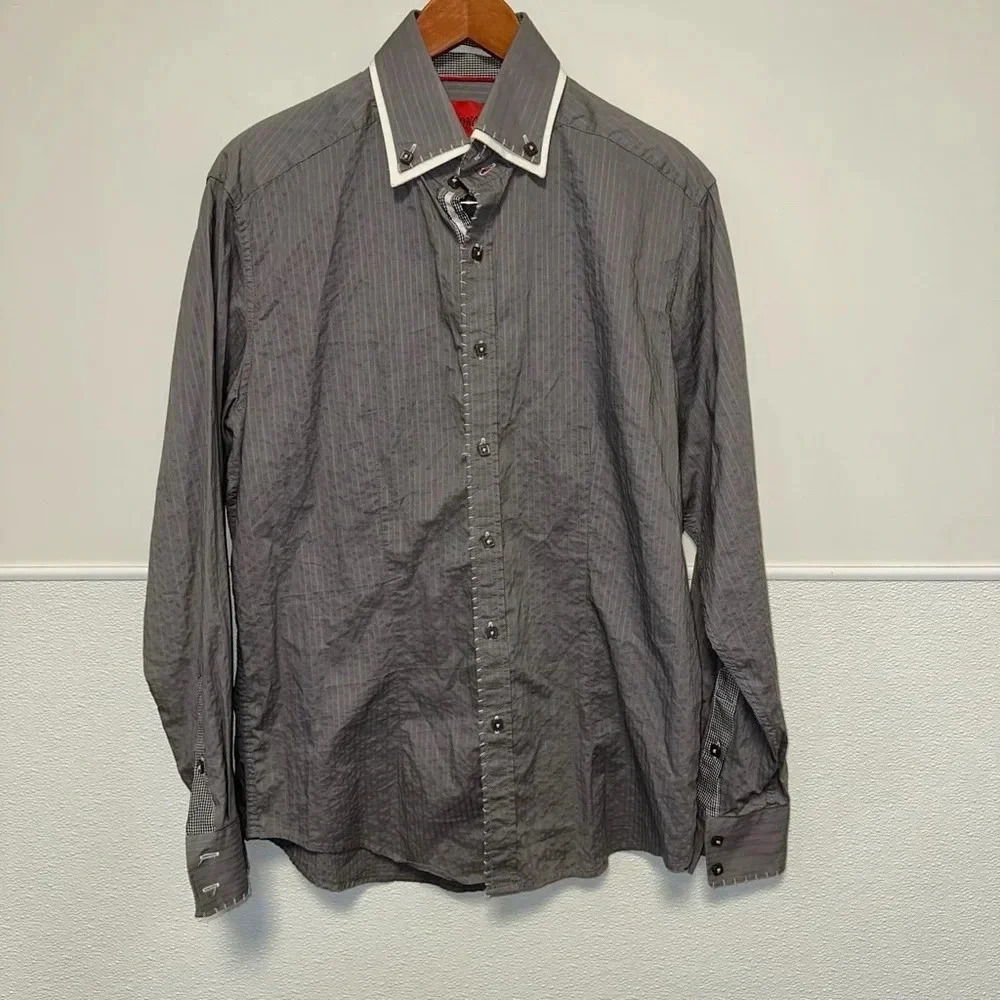 Men's Patroncito Button Down Dress Shirt, Gray, Size M